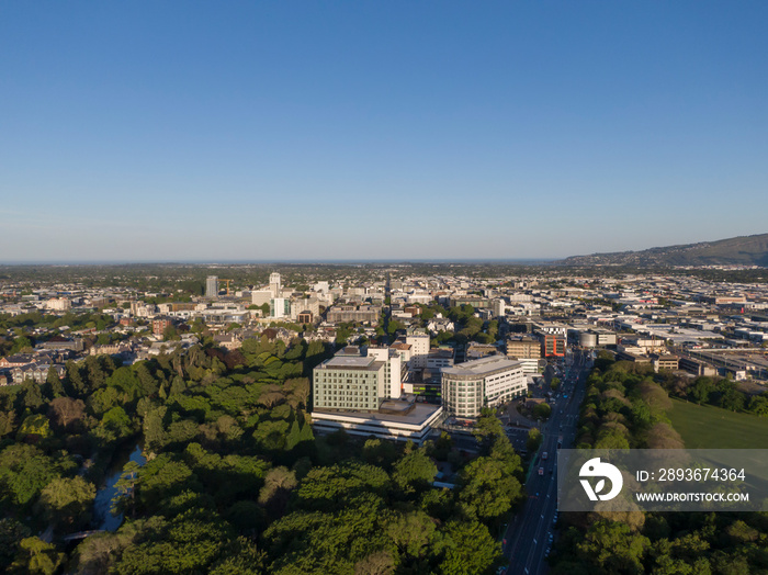 Green and beautiful city Christchurch with a birds-eye view