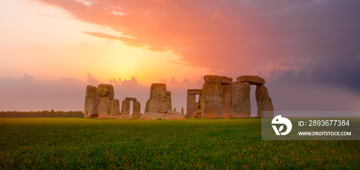 Panoramic view of Stonehenge at sunset - United Kingdom