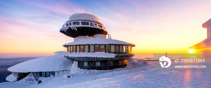 Winter landscape of Sniezka mountain in Poland