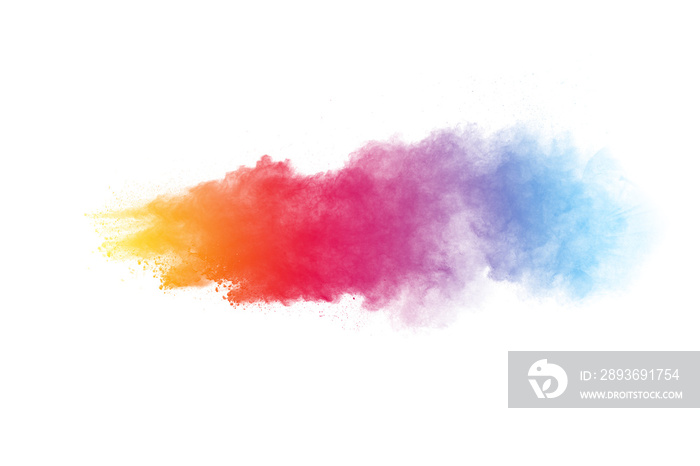 abstract color powder splattered on white background,Freeze motion of color powder exploding