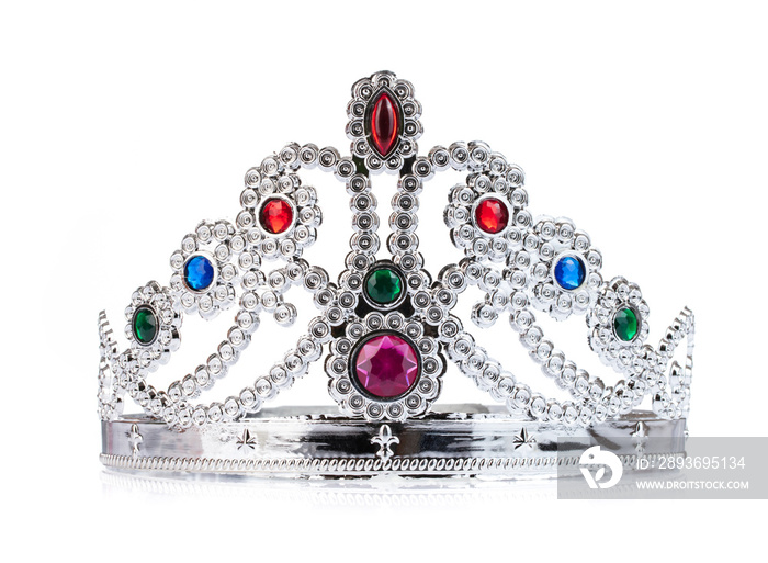 Silver crown with jewels isolated on white background