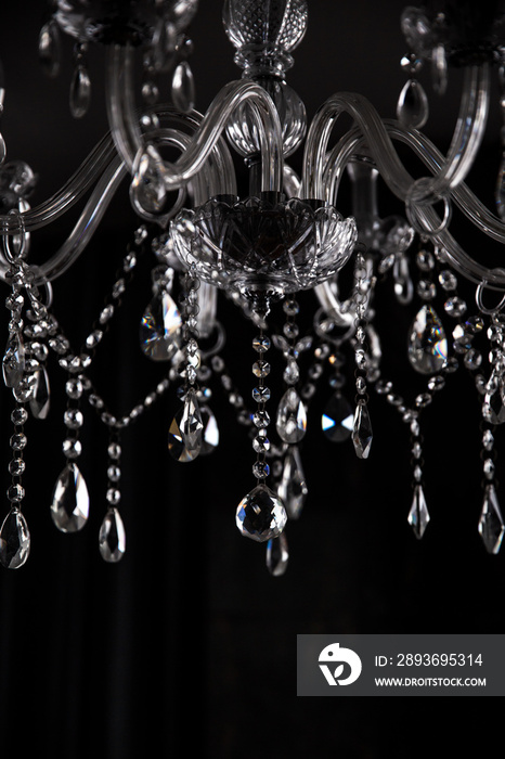 chandelier with pendants, isolated on black selective focus