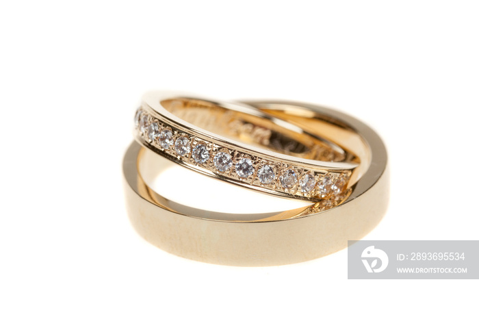 金色结婚戒指，白色隔离