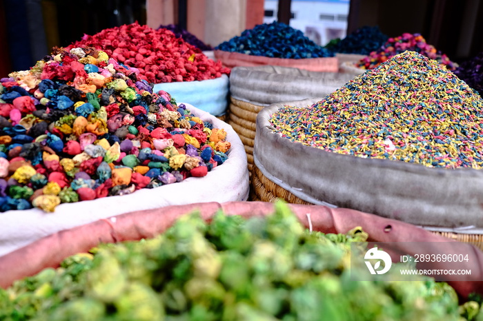 Colorful mixed spices at Moroccan market