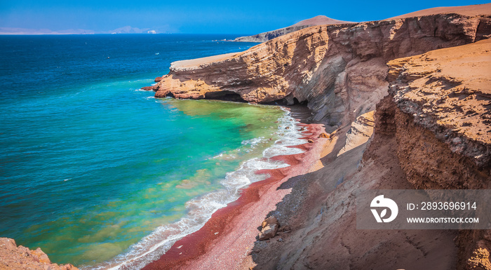 View to mine´s beach ( playa de la mina ) on the coast of Paracas desert - Peru