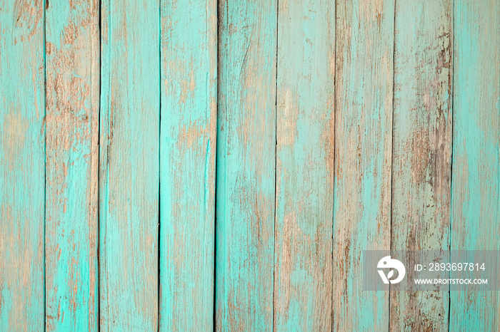 Vintage beach wood background - Old weathered wooden plank painted in turquoise blue pastel color.