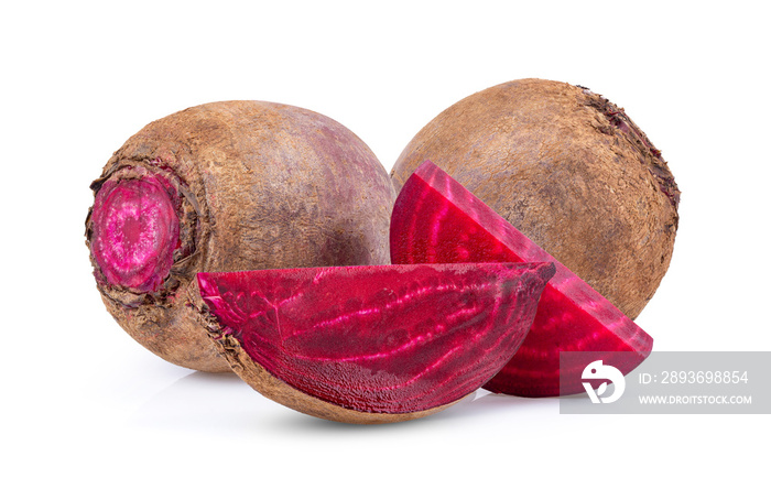  beetroot vegetables and a half  isolated on white background