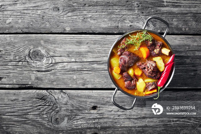 overhead view of Jamaican spicy Curry Goat