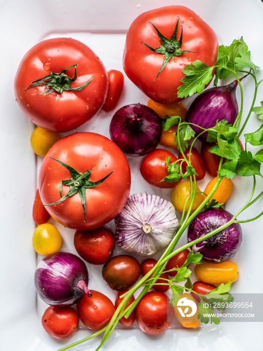 Fresh raw colorful vegetables in a tray