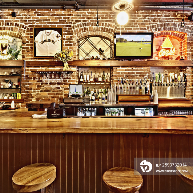 Stools and Counter in a Sports Bar