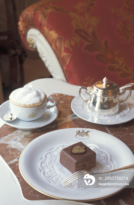 Imperial cake and cappuccino