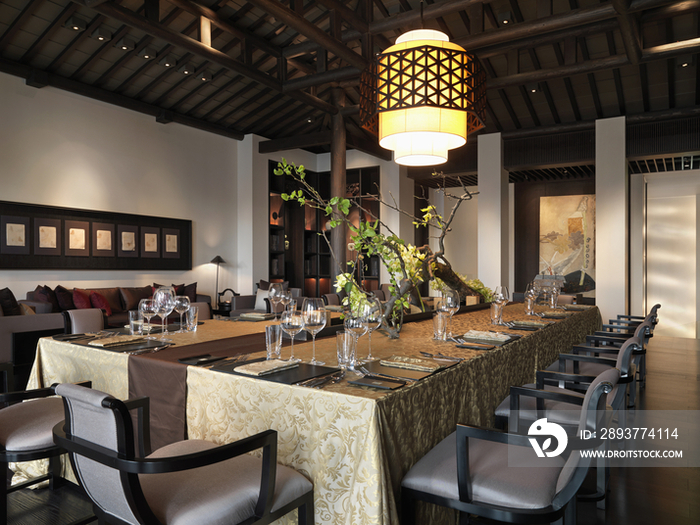 Large dining table in elegant dining room