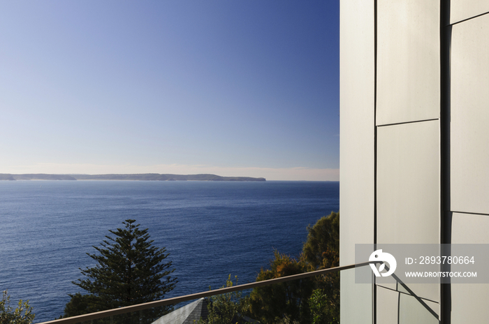 Beach house balcony overlooking ocean; Sydney; NSW; Australia