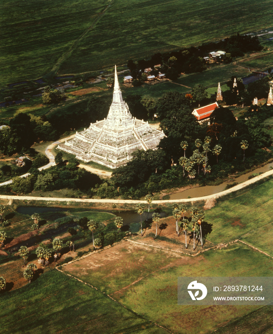 Aerial view of Wat Phu Kao Thong, Ayutthaya,Thailand