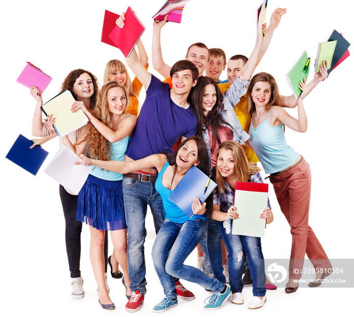 Group student with notebook.