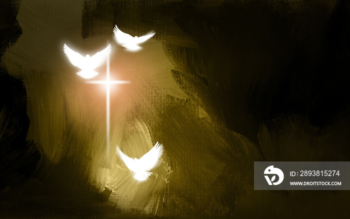 Spiritual Doves and Salvation Cross / Art symbolic of the salvation of Jesus Christ. Use as backgrou