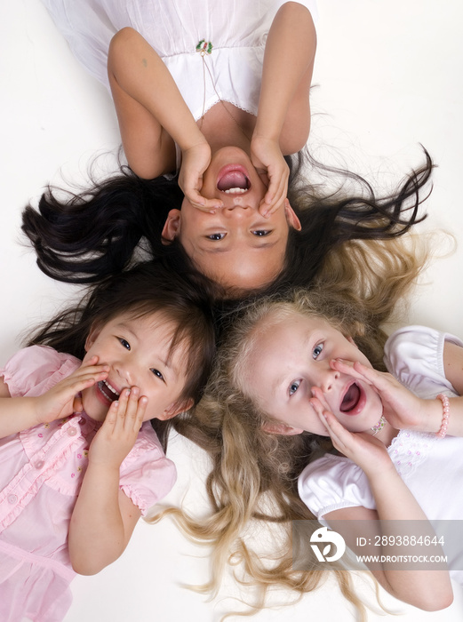 Three young girls growing up. Childhood, learning,