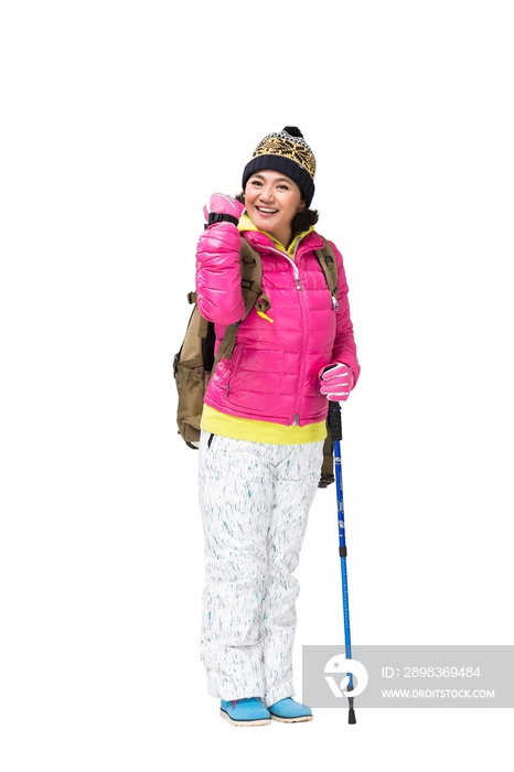 中老年女人冬季登山旅行