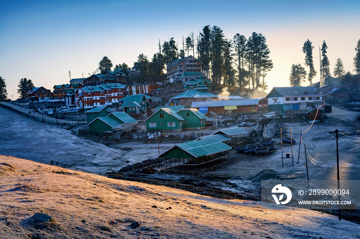 Hotels and Resorts at the base of Himalayan Mountains at the out