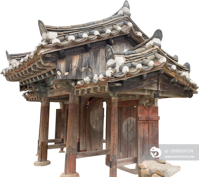 Isolated PNG cutout of a beautiful traditional Korean gate on a transparent background, ideal for photobashing, matte-painting, concept art