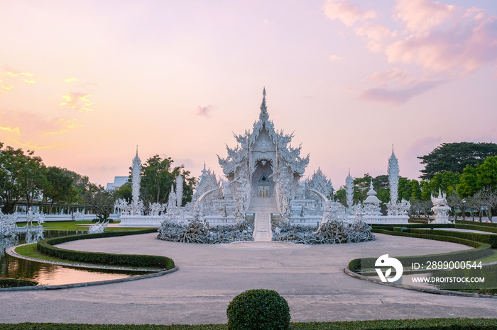 Chiang Rai Thailand, white temple Chiangrai during sunset, Wat Rong Khun, aka The White Temple, in Chiang Rai, Thailand. Panorama white temple Thailand