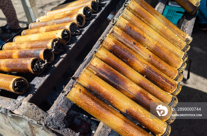 rice cooked in bamboo tubes