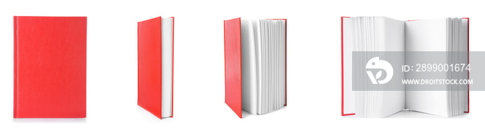 Books with hard cover on white background