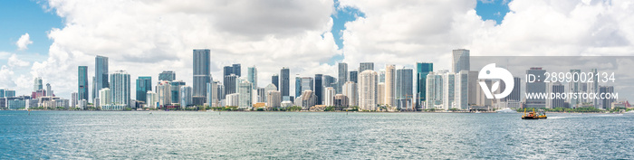 Miami Downtown skyline in daytime with Biscayne Bay