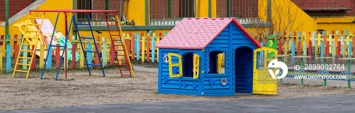 An empty Playground in a kindergarten on a Sunny spring day.