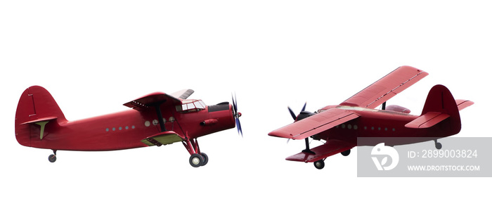 vintage red airplane set isolated