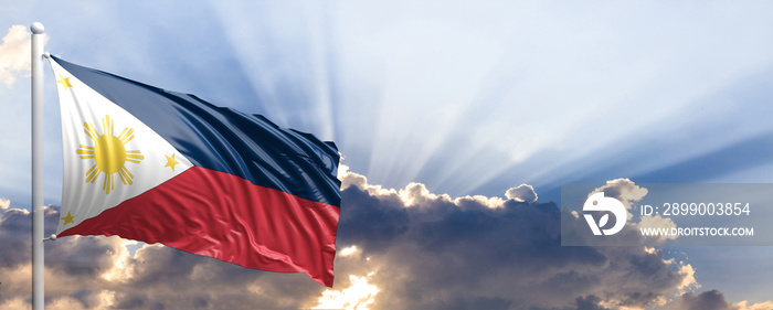 Philippines flag on blue sky. 3d illustration