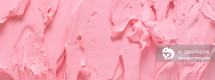 Texture surface of ice cream. Background of strawberry ice cream close-up. Banner