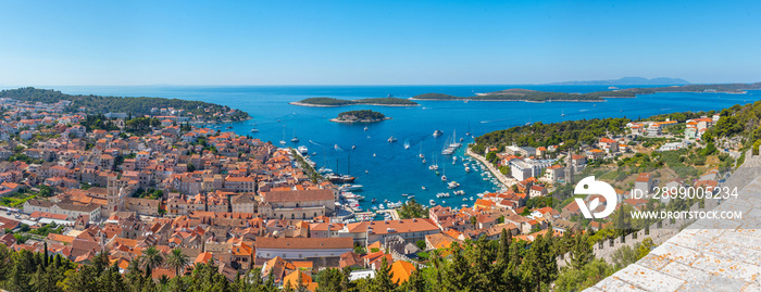 Aerial view of Hvar and Pakleni islands in Croatia