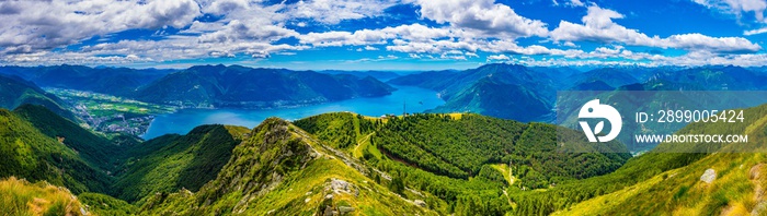 Aerial view of Locarno and Lago Maggiore in Switzerland