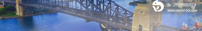 Sydney Harbour Bridge at sunet, view from the sky