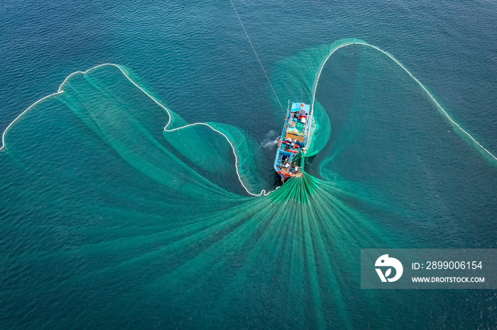 Ships and fishermen are fishing anchovies in Yen Island, Phu Yen, Vietnam