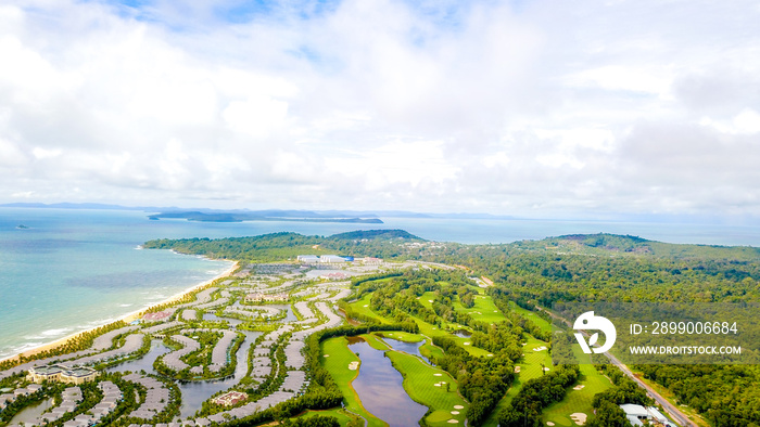 Drone view of beautiful resort in the island of Phu Quoc, Vietnam