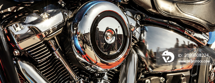 shiny, chrome motorbike engine