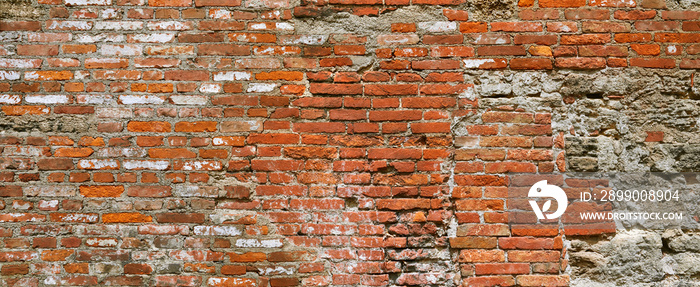 Old crumbling brick wall, detail.