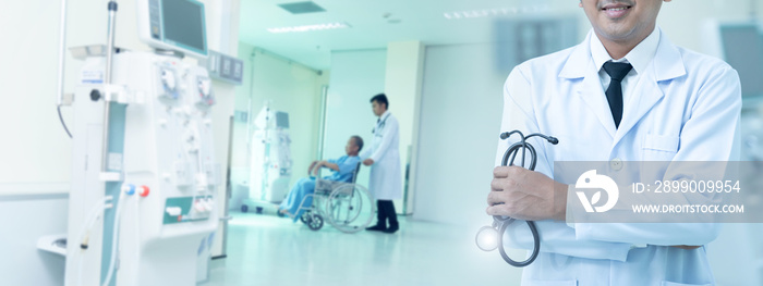 Doctors and sick people With advanced dialysis equipment in the hospital background for business Healthcare and medical concept  Medicine doctor with stethoscope in hand and Patients come