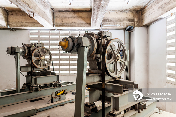 Two elevator motor in elevator engine room