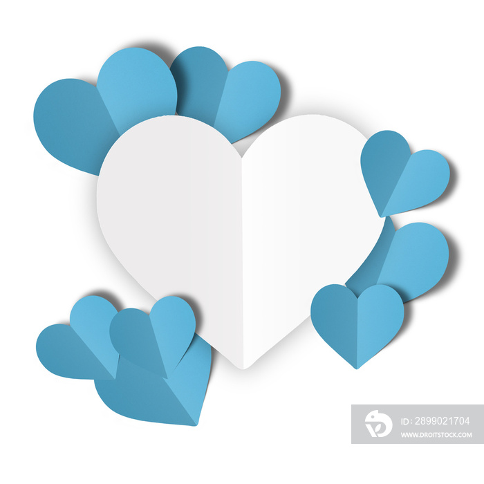 Light blue paper hearts isolated on transparent background. Valentines day.