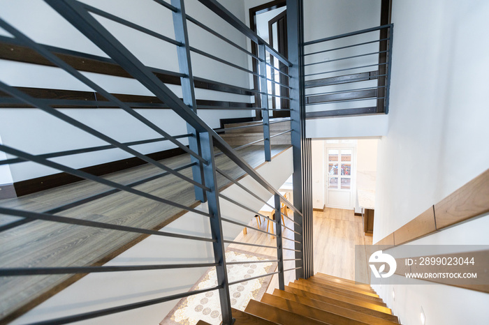 Modern metal stairway in scandinavian interior