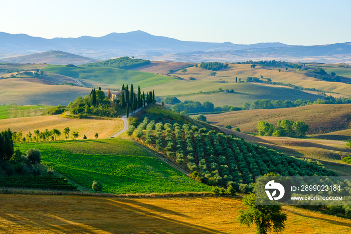 Late summer aerial landscape of valley in Tuscany