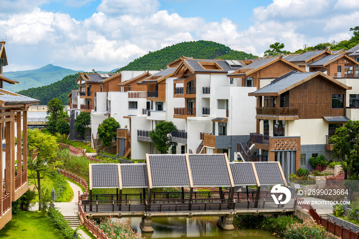 View of a luxury Chinese real estate townhouse complex