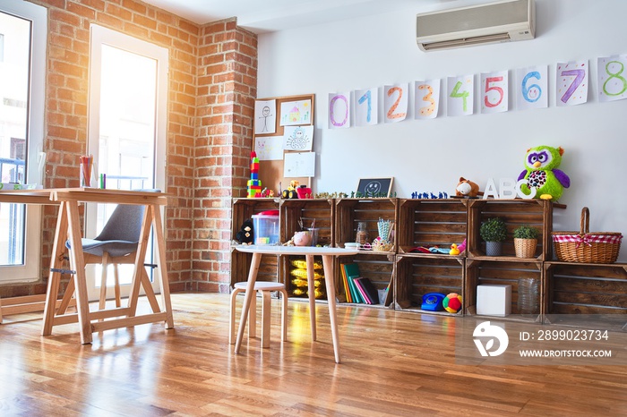 Beautiful games corner and desk at kindergarten