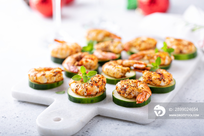 Spicy shrimp and cucumber, New Years Eve or Christmas party appetizer