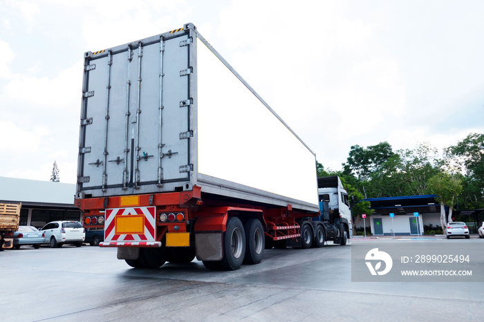 container trucks Logistic by Cargo truck on the road .empty white billboard .Blank space for text an