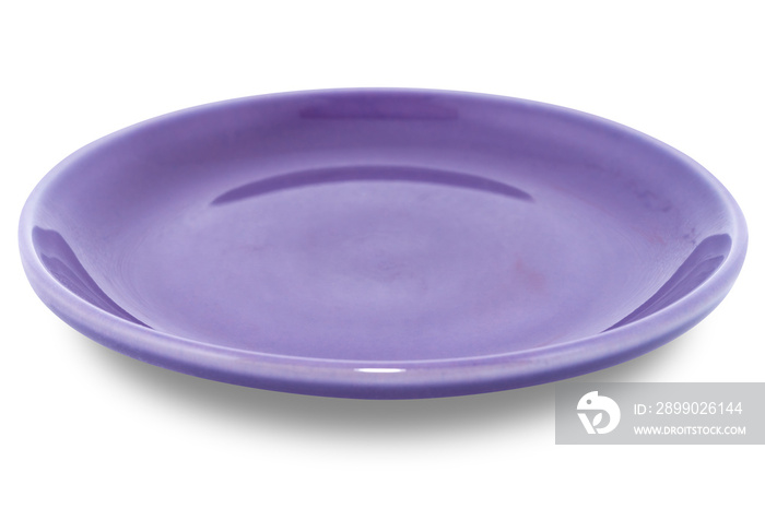 Purple circle ceramics plate isolated on white background.