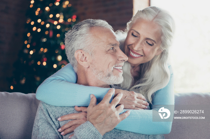 Portrait of two nice calm sweet cheerful beautiful tender people